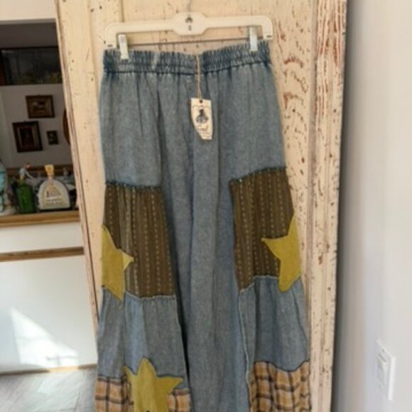 EASEL CHAMBRAY PATCHED WIDE LEG PANT NWT - Picture 7 of 9